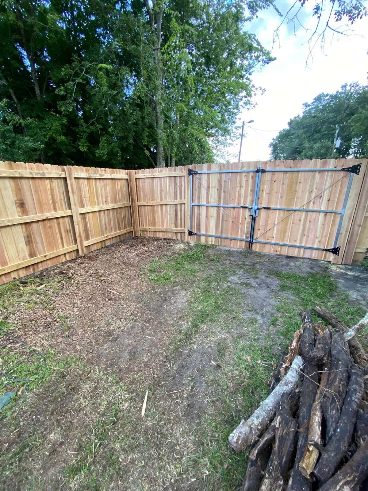 Florida Wood Stockade Privacy Fence Steel Framed Double Drive Gate